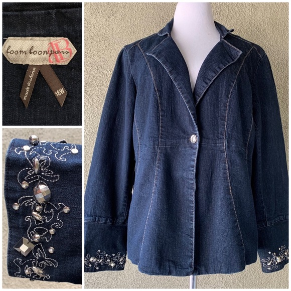 “Loom Loom Jeans” Dark Wash Denim Jean Jacket size 18W - Picture 1 of 12